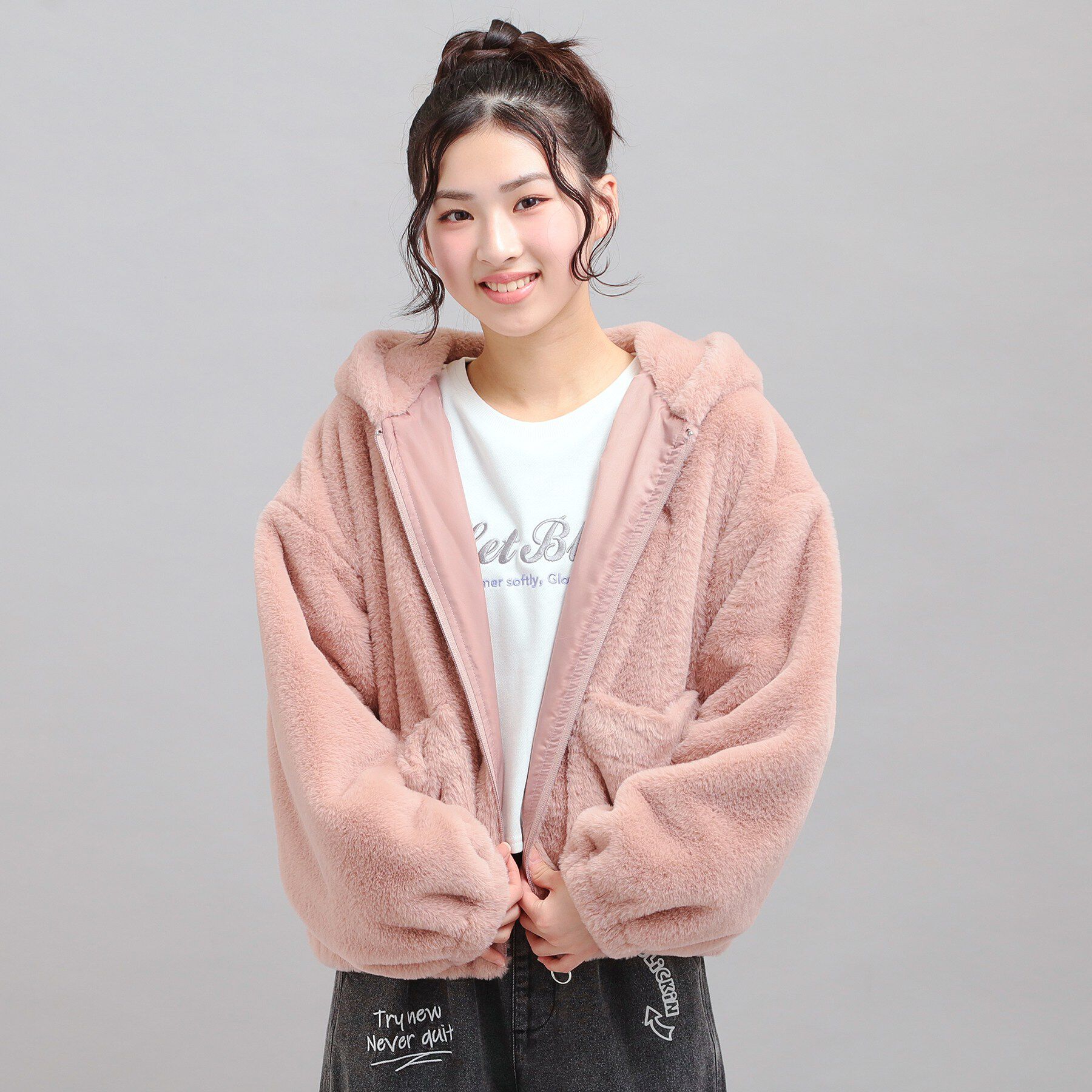 PINK-latte「耳付きフェイクファーブルゾン」|ブルゾン・スタジャン|ピンク(071)