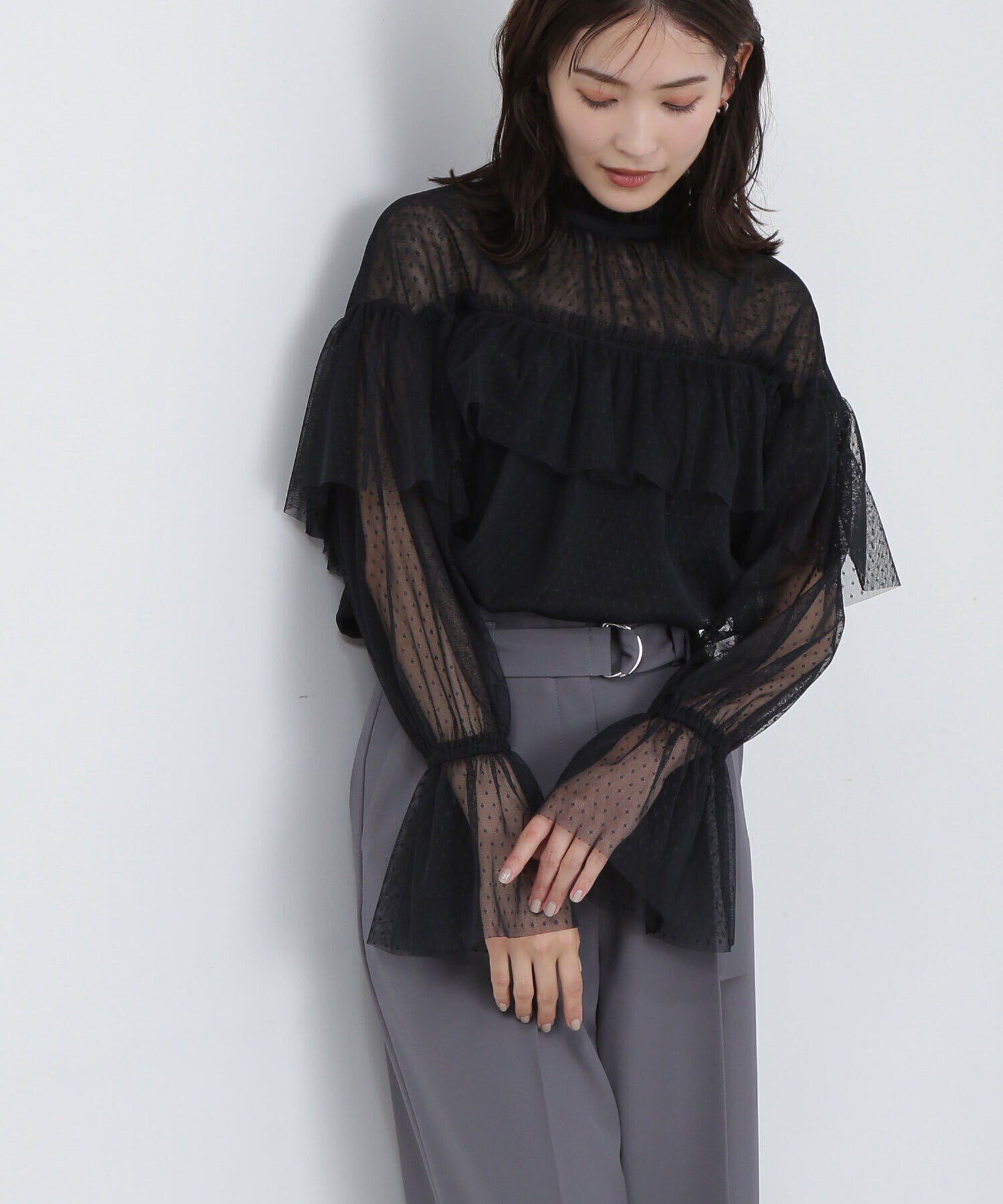  「チュールドットフリルブラウス」|シャツ・ブラウス|クロ