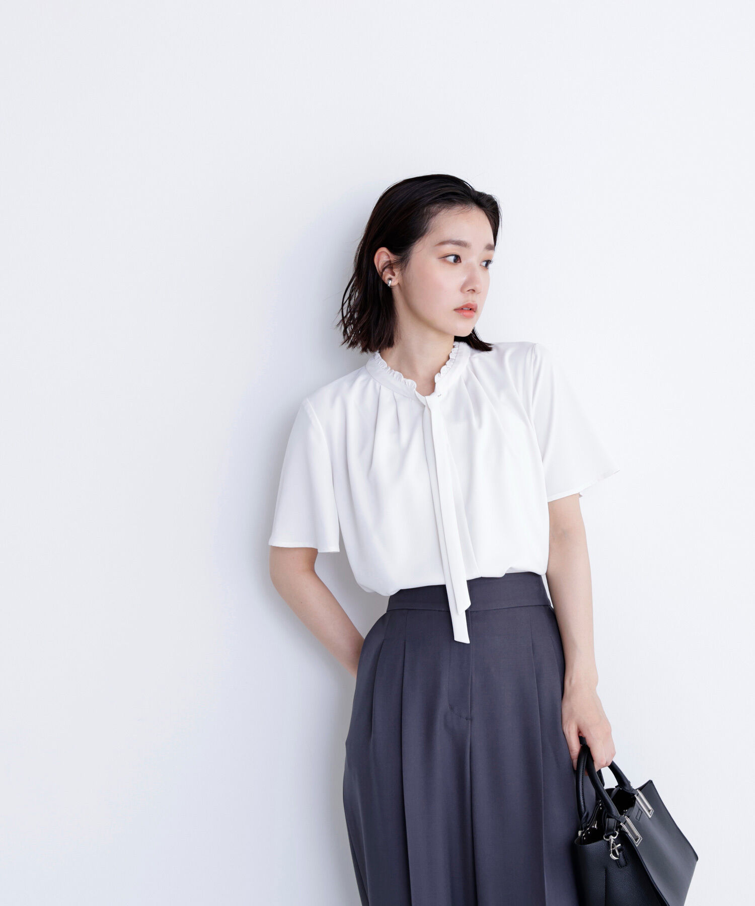  「フリルネックナローボウタイブラウス」|シャツ・ブラウス|