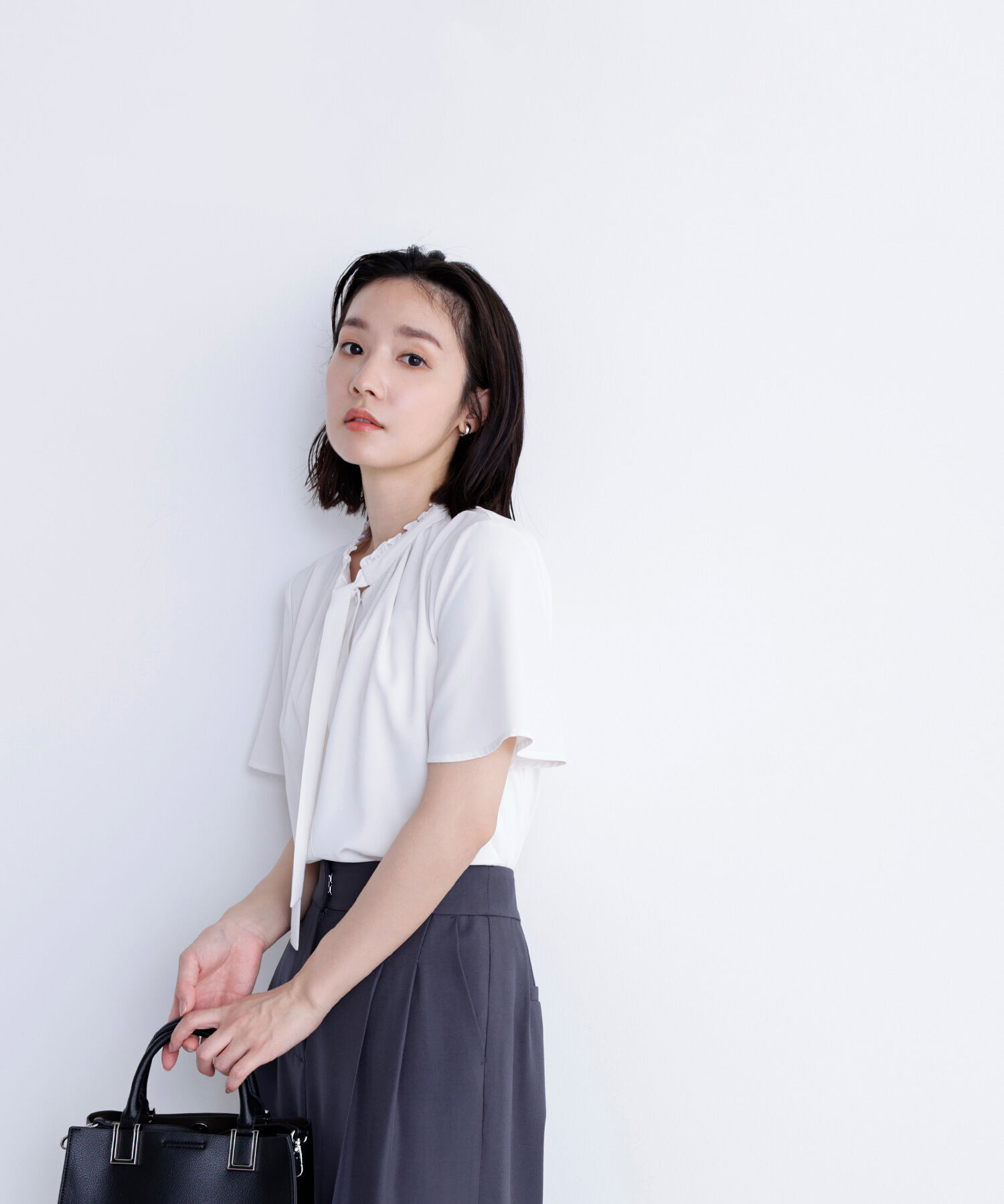  「フリルネックナローボウタイブラウス」|シャツ・ブラウス|