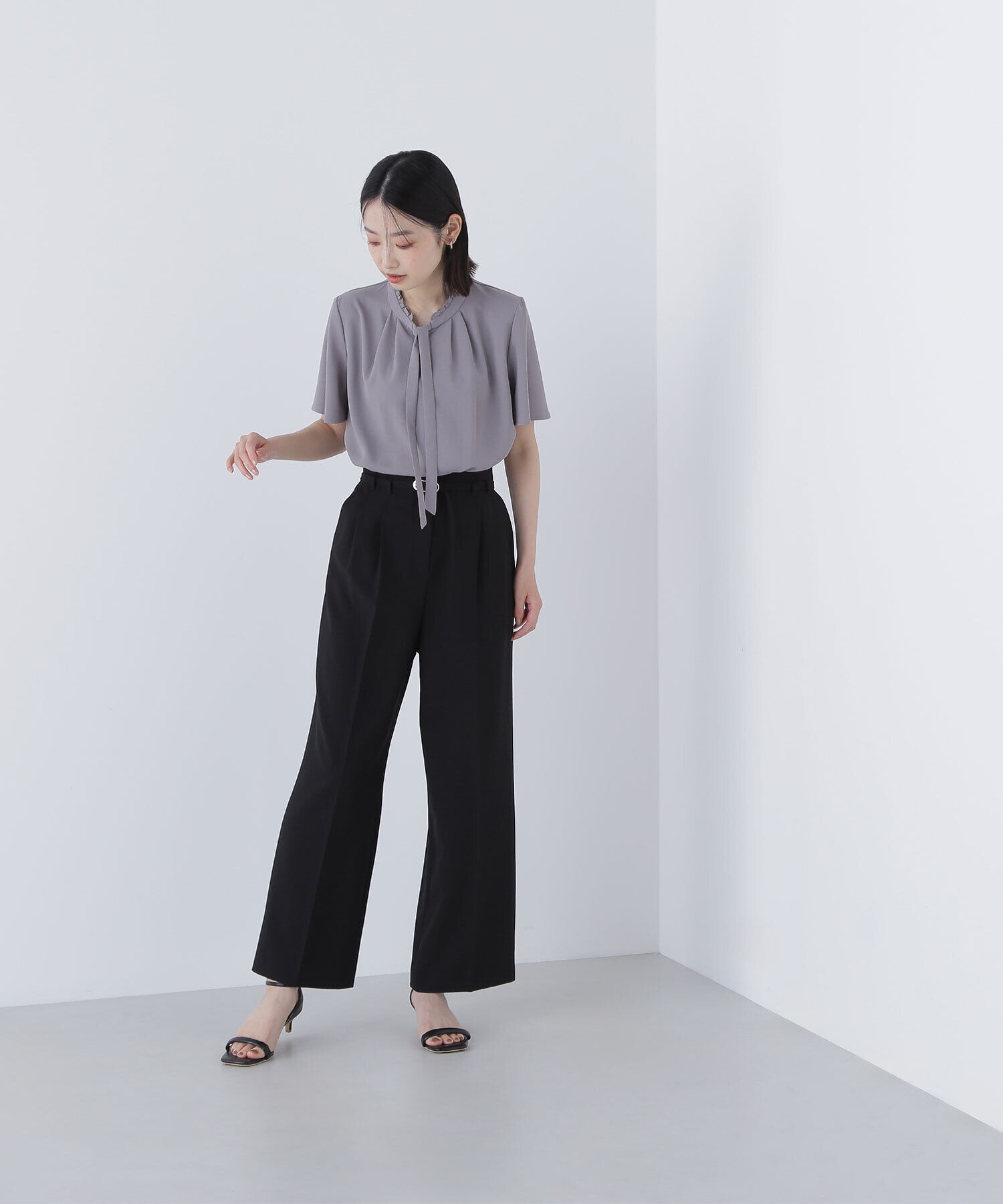  「フリルネックナローボウタイブラウス」|シャツ・ブラウス|