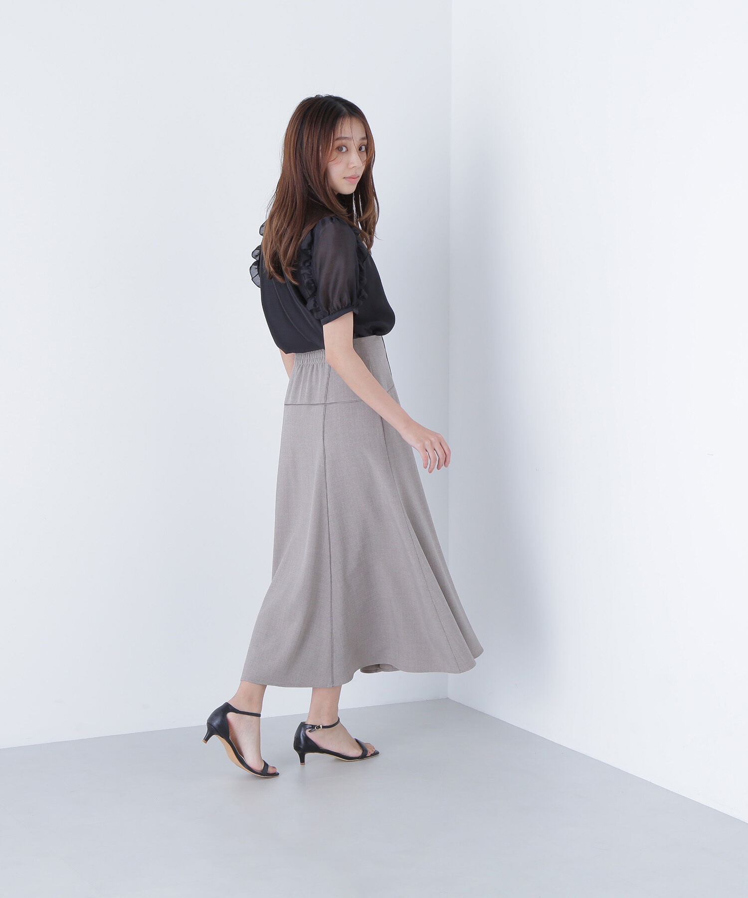  「シャーリングネックフリルブラウス」|シャツ・ブラウス|