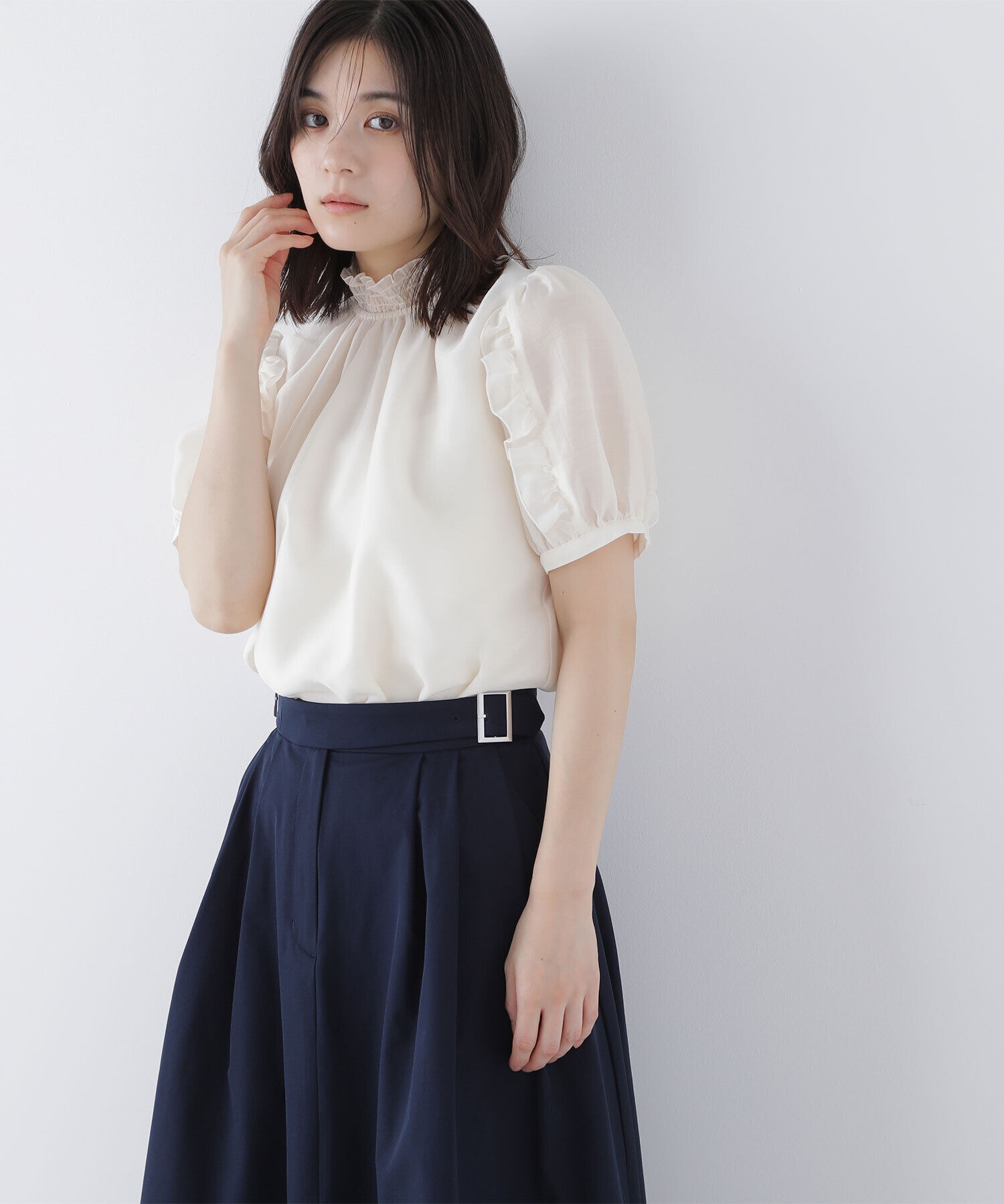  「シャーリングネックフリルブラウス」|シャツ・ブラウス|