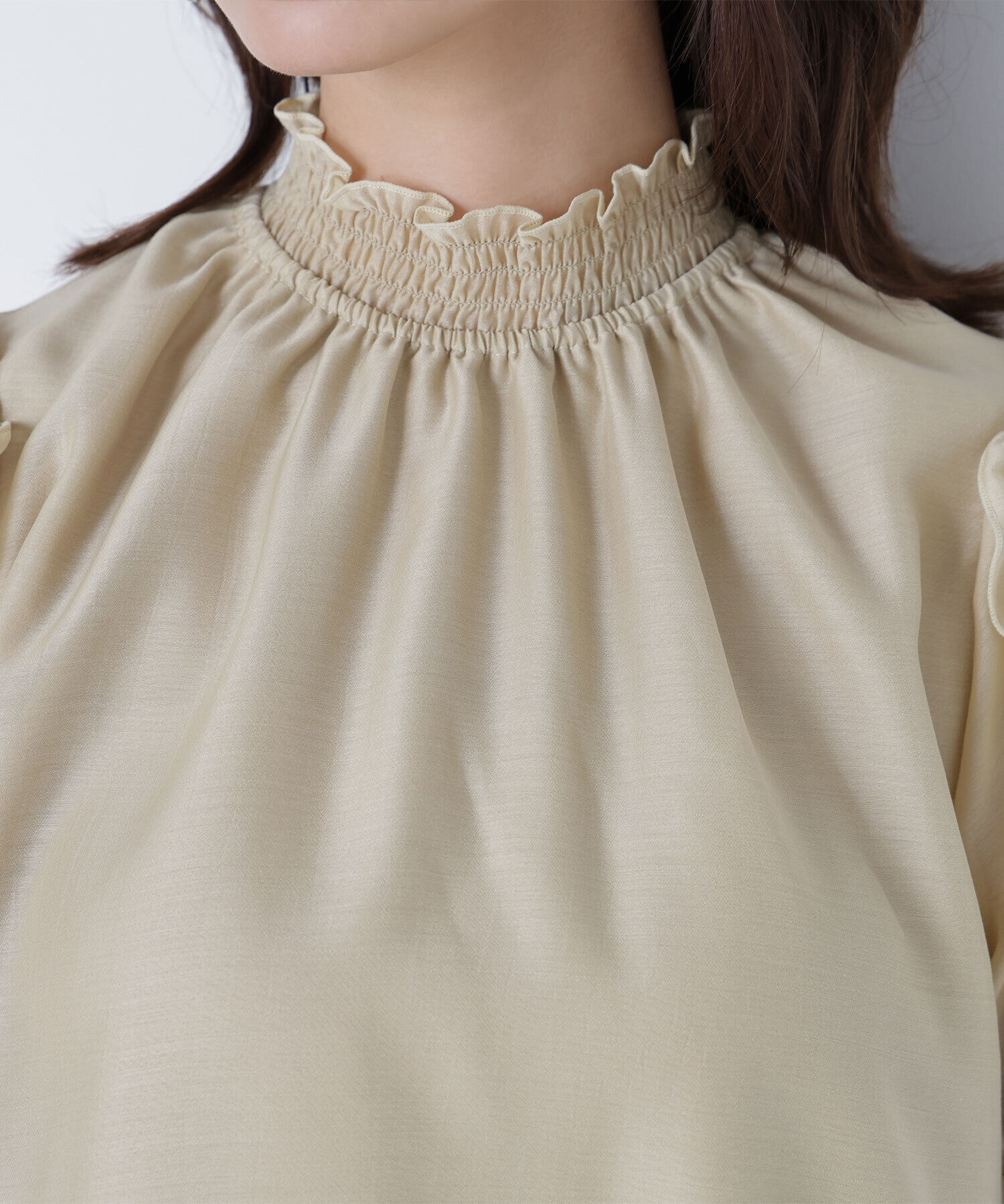  「シャーリングネックフリルブラウス」|シャツ・ブラウス|