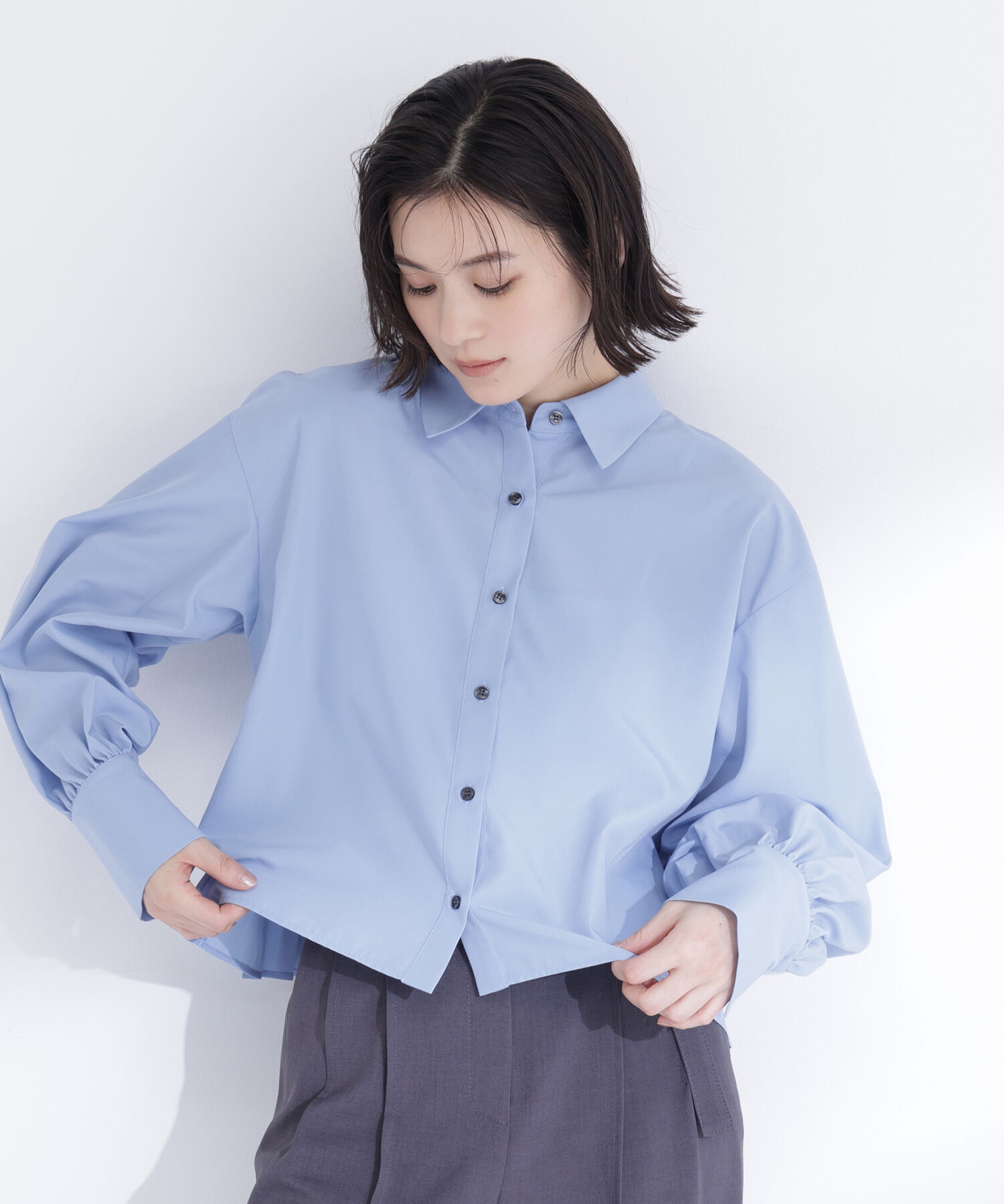  「バックプリーツデザインシャツ」|シャツ・ブラウス|ブルー