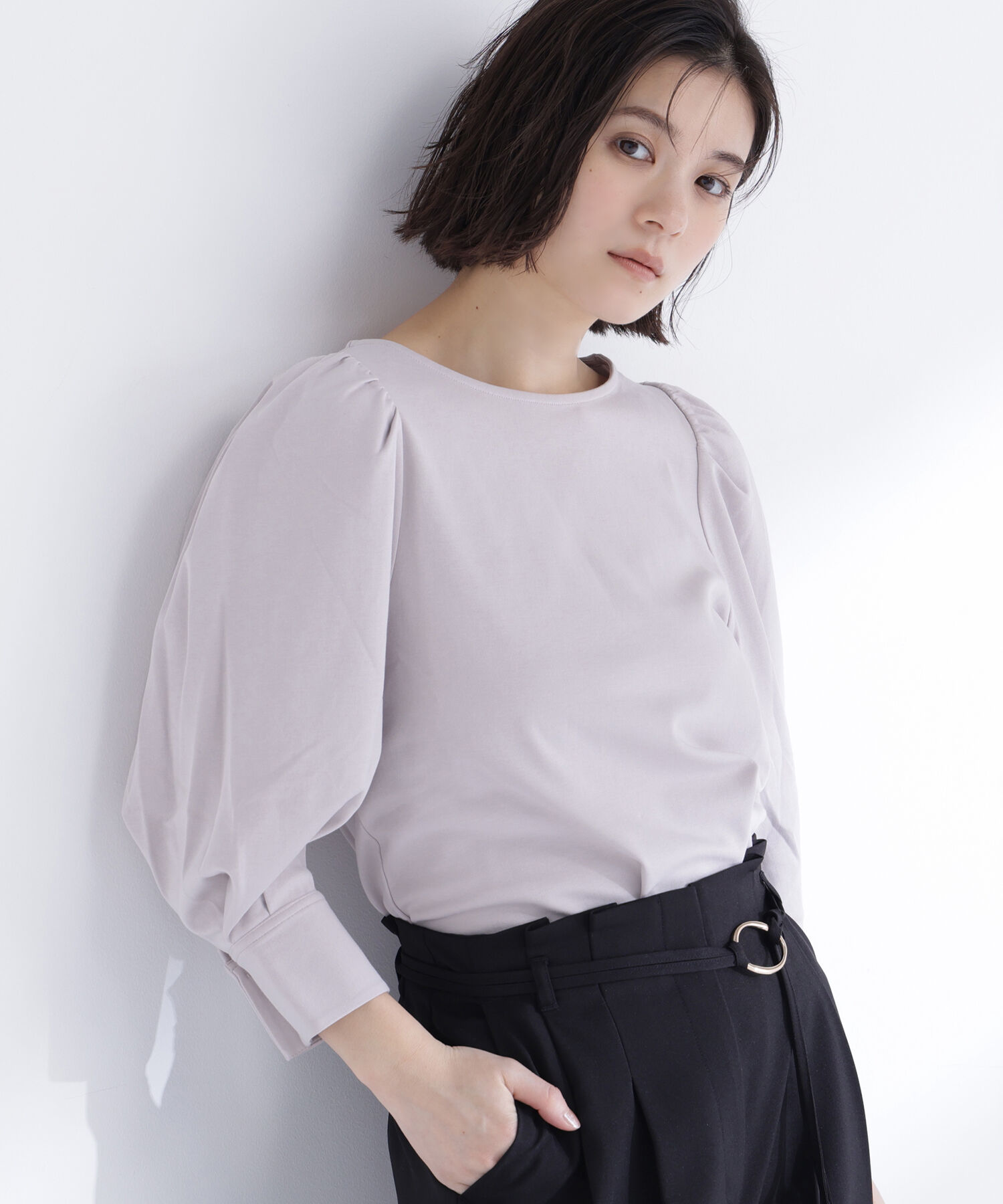  「パフスリーブカットソートップス」|Tシャツ・カットソー|グレーラベン