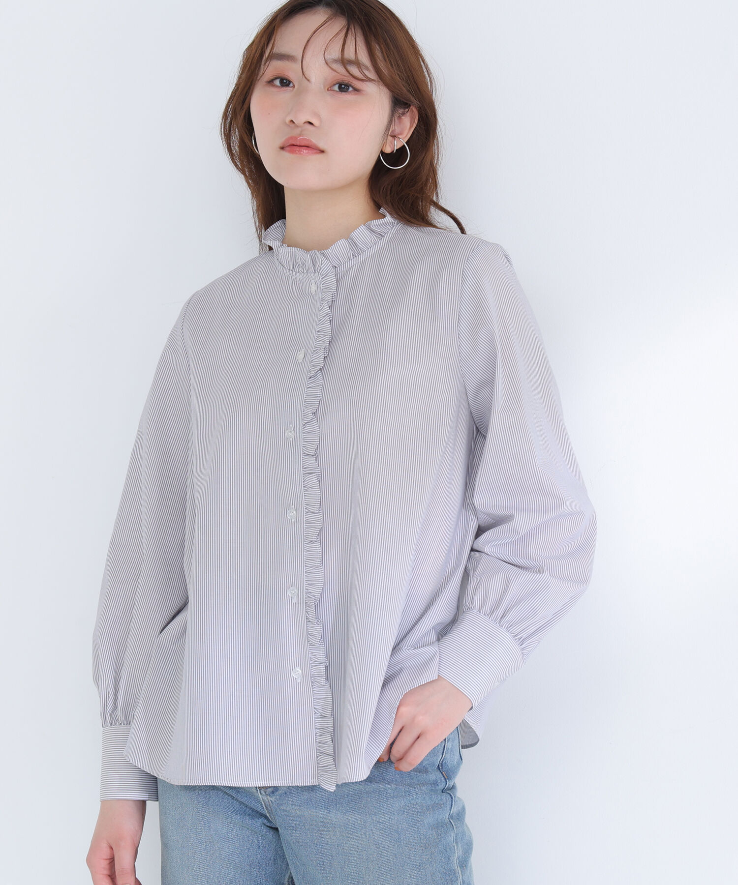  「スタンドネックフリルブラウス」|シャツ・ブラウス|