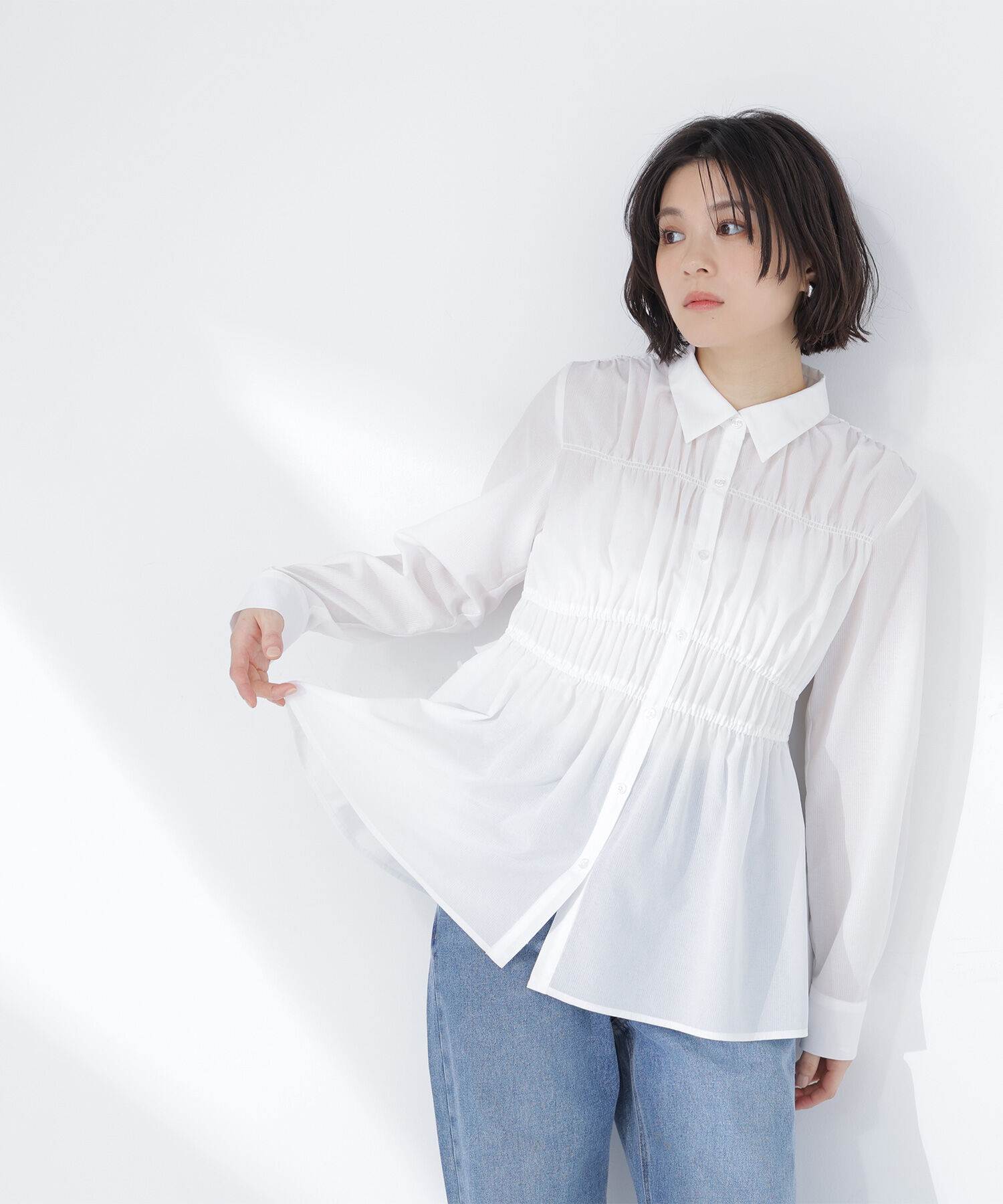  「シャーリングペプラムシャツ」|シャツ・ブラウス|