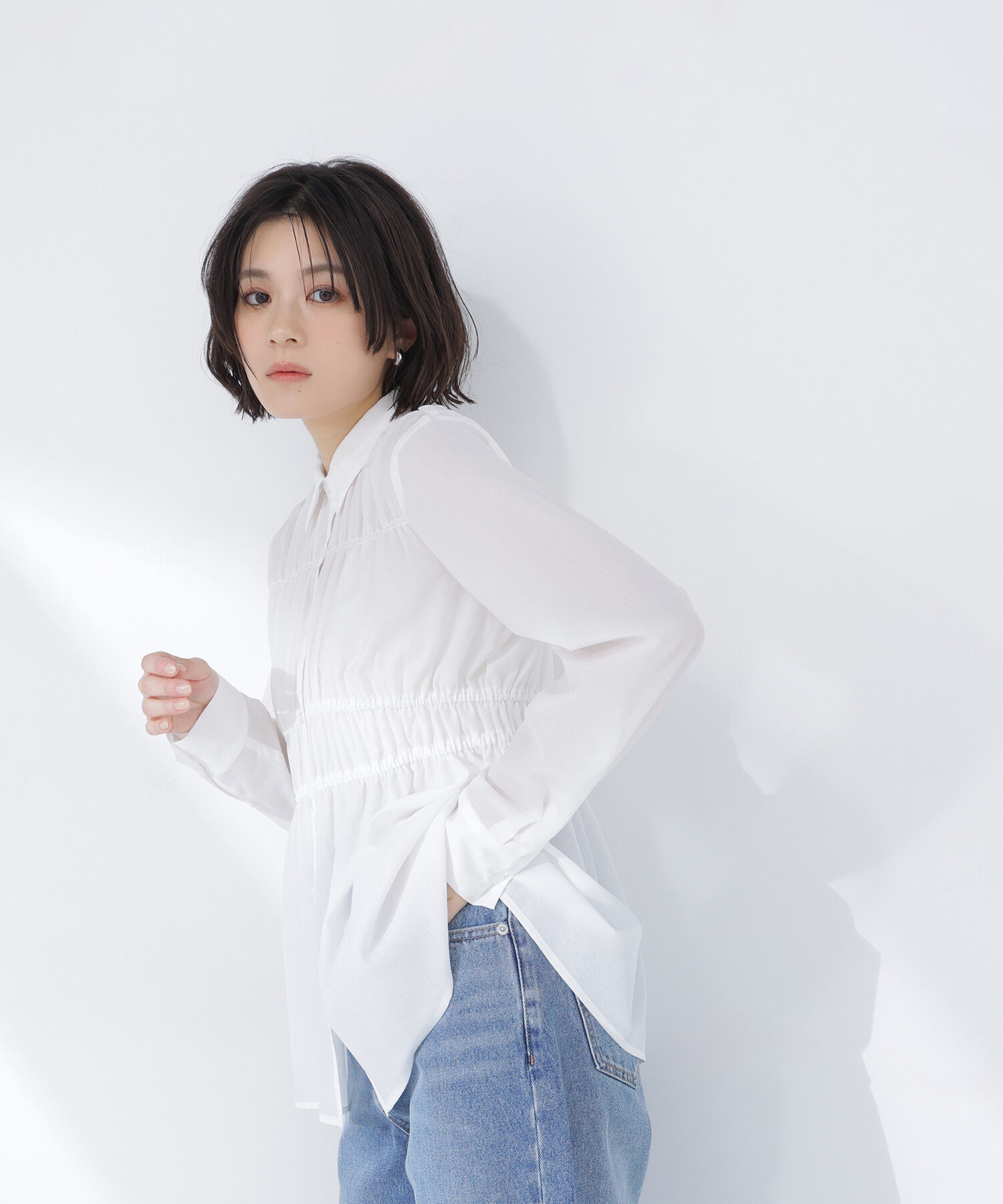  「シャーリングペプラムシャツ」|シャツ・ブラウス|