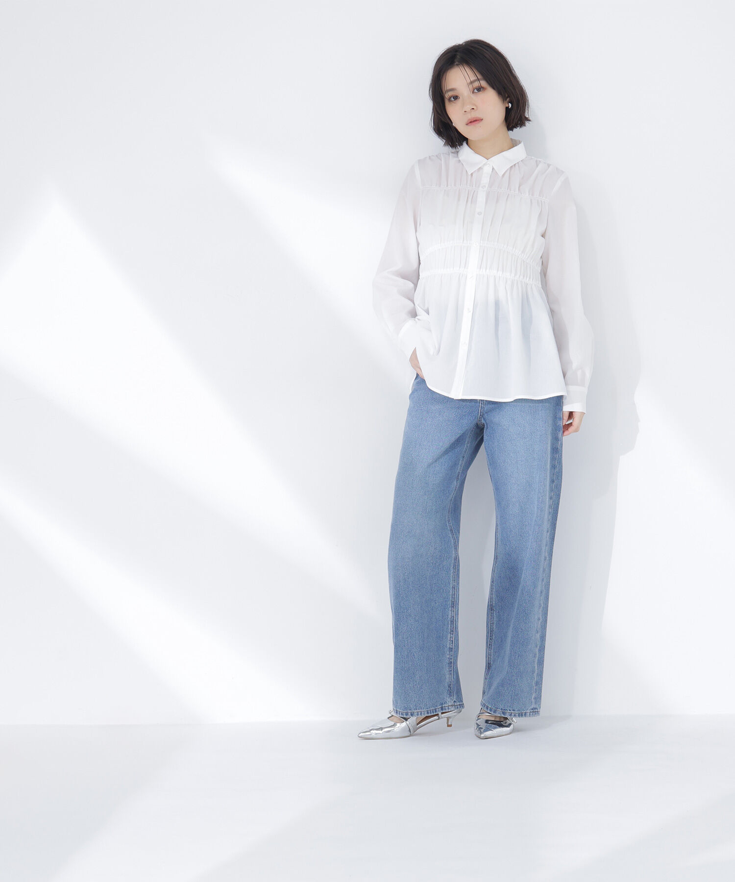  「シャーリングペプラムシャツ」|シャツ・ブラウス|