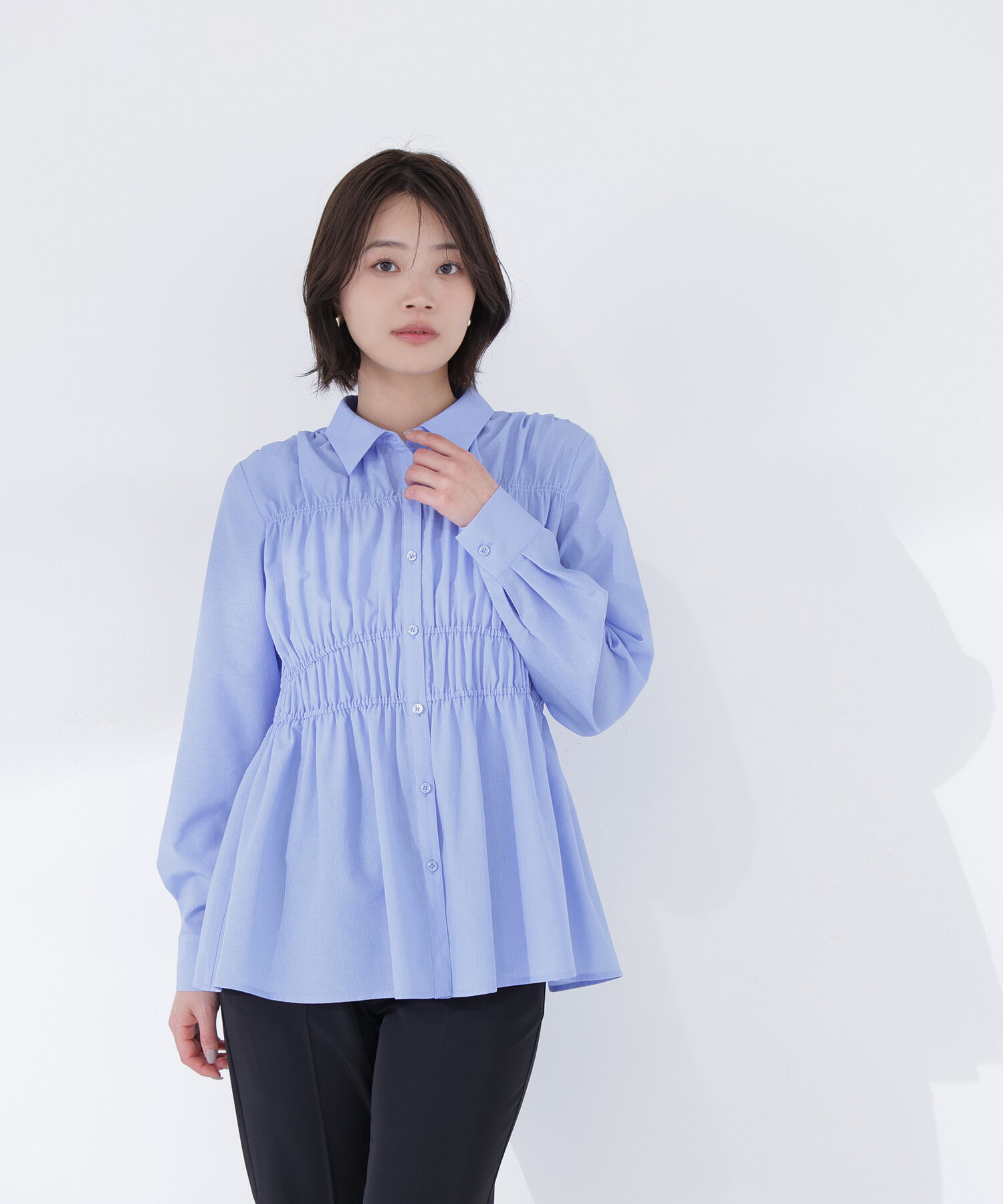  「シャーリングペプラムシャツ」|シャツ・ブラウス|