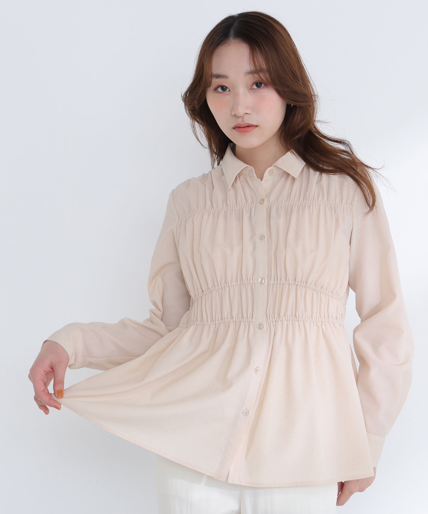  「シャーリングペプラムシャツ」|シャツ・ブラウス|