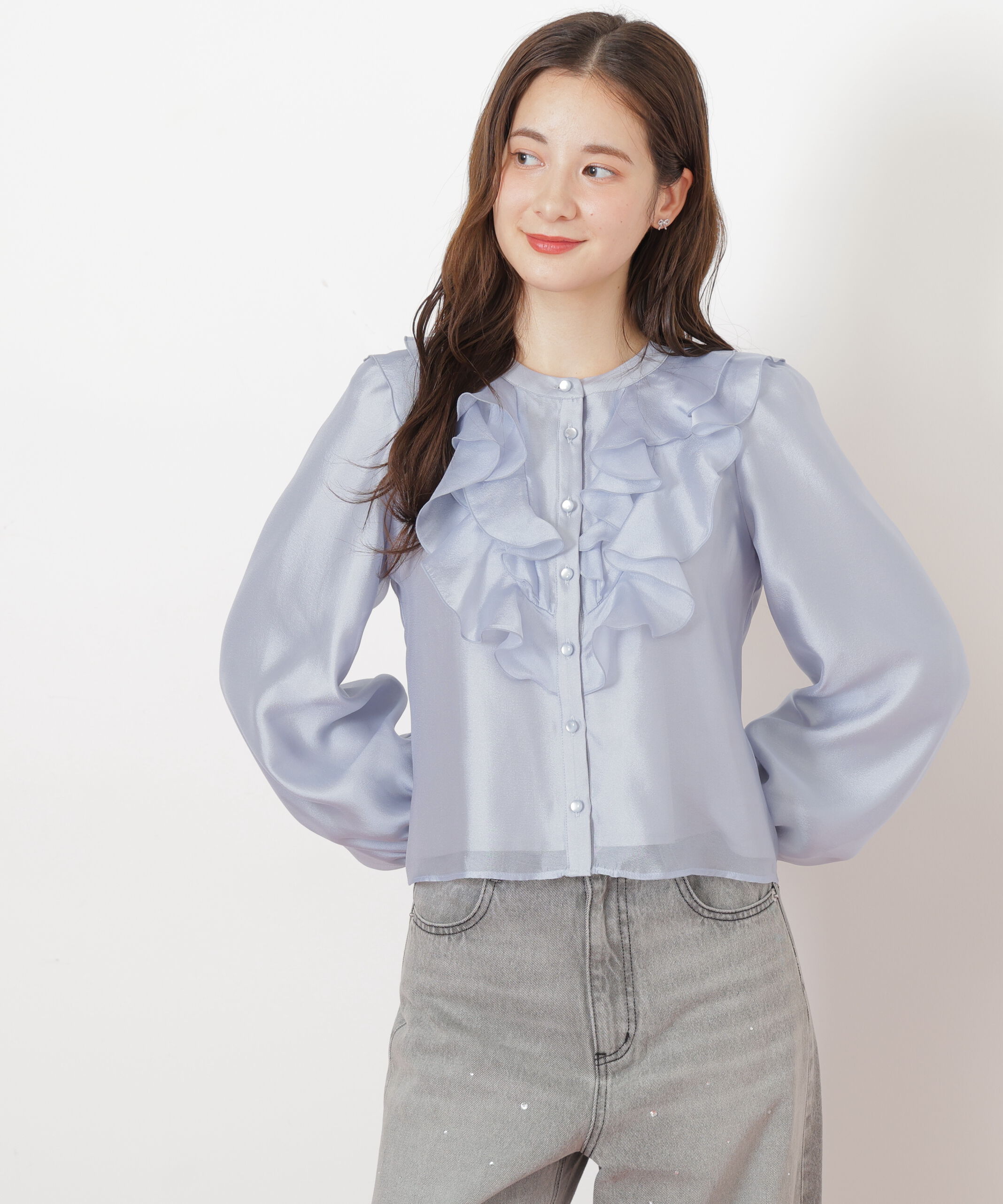  「フロントフリルシアーブラウス」|シャツ・ブラウス|