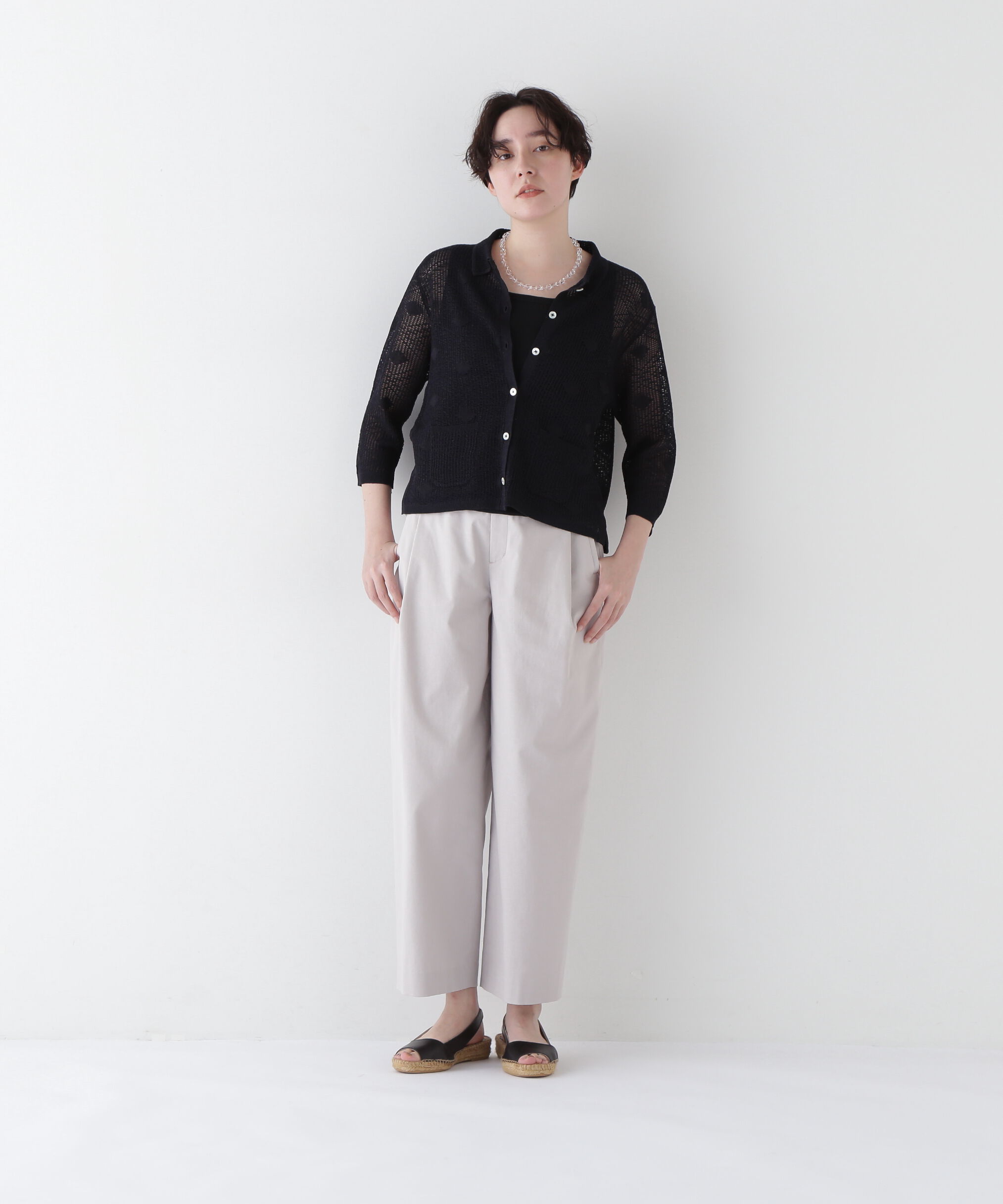  「◆【ウォッシャブル】ラメメッシュオープンカラーカーディガン」|ニット・セーター|