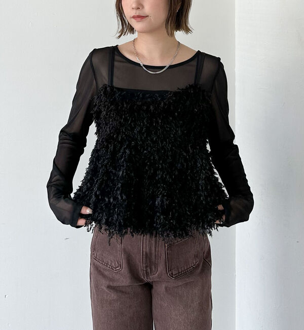 archives「カットフェザービスチェ&times;シアーカットＴＯＰＳＳＥＴ」|カーディガン|BLACK