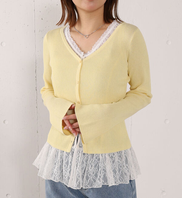 archives「レイヤードレースＴＯＰＳ&times;ニットカーディガンＳＥＴ」|カーディガン|YELLOW
