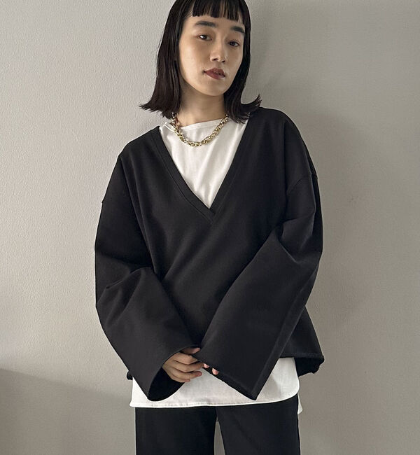 Doux archives「ＵＳコットンロンＴｅｅレイヤードスウェット」|カーディガン|BLACK