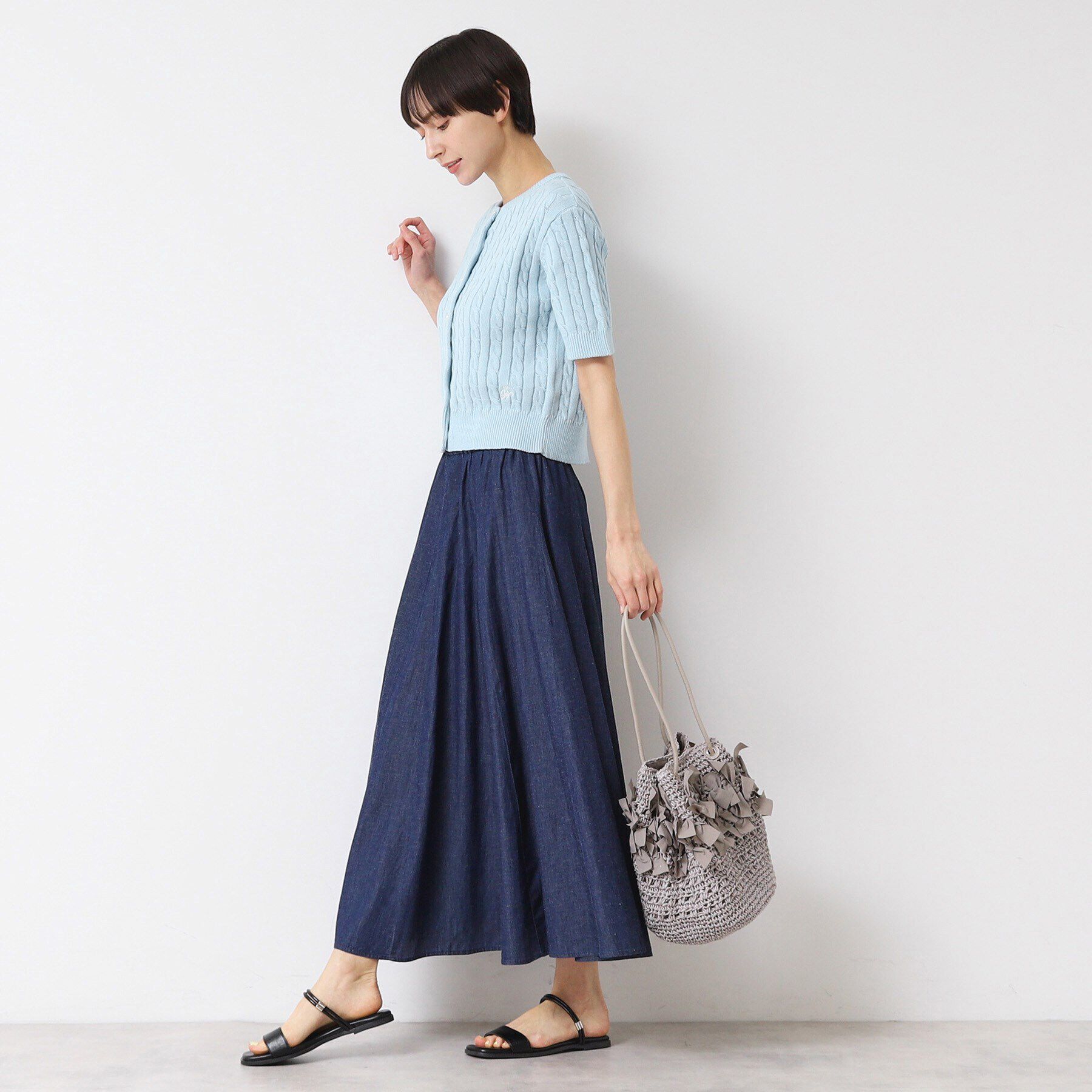 Dessin「【洗える】半袖ケーブルニットコットンカーディガン」|カーディガン|