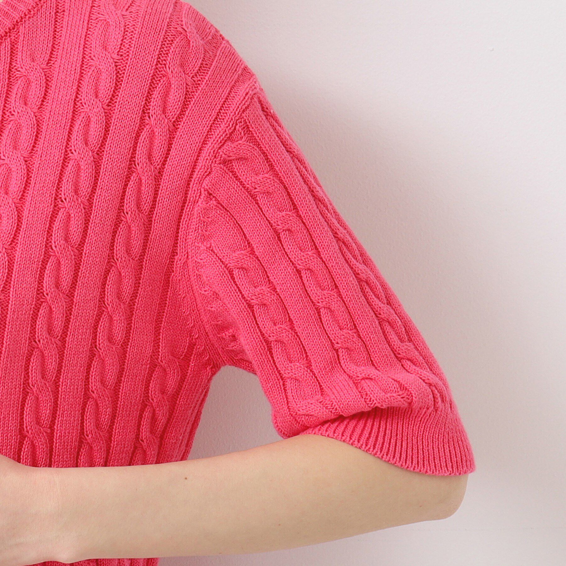 Dessin「【洗える】半袖ケーブルニットコットンカーディガン」|カーディガン|