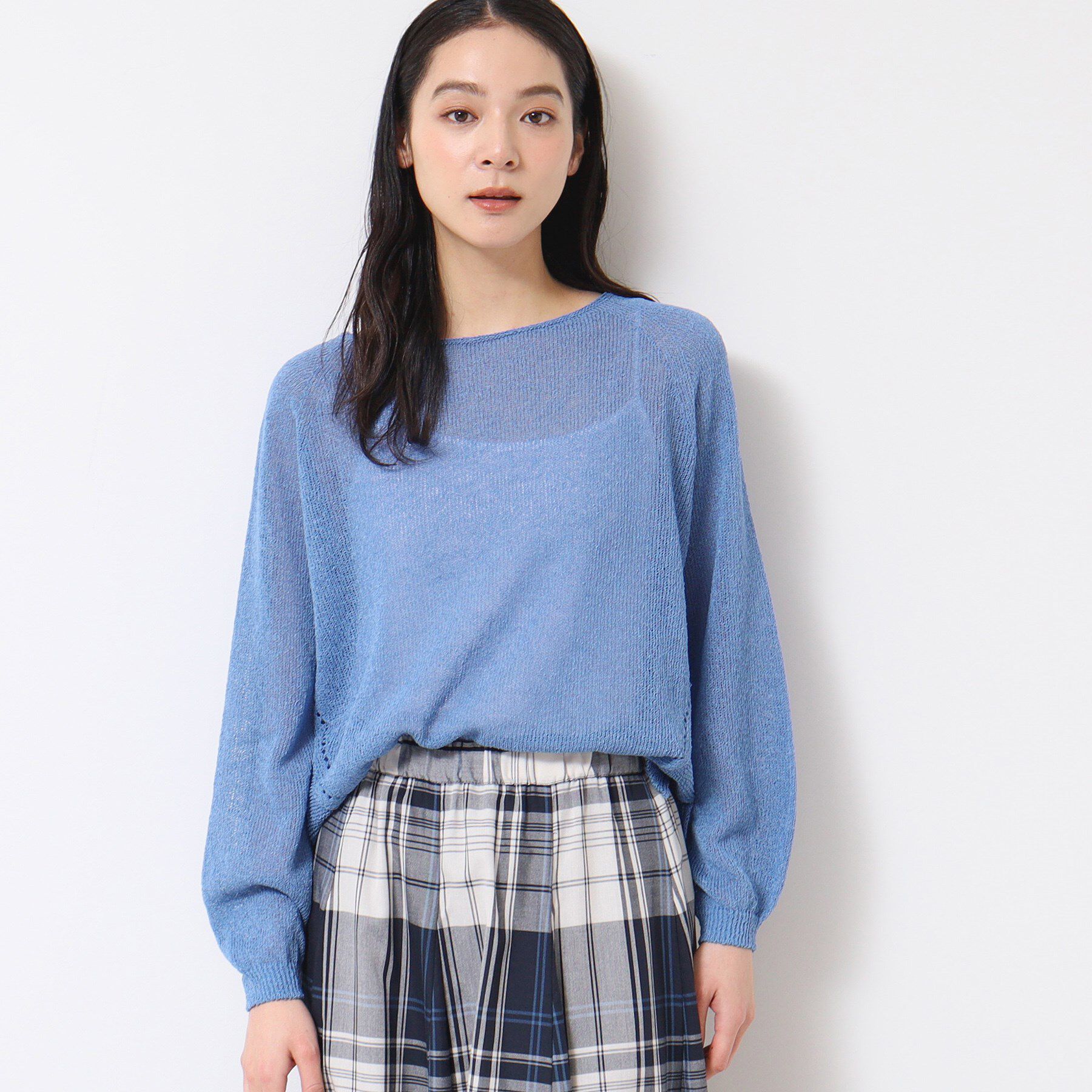 Dessin「【日本製・洗える】ホールガーメントシアーニット」|ニット・セーター|ブルー(092)