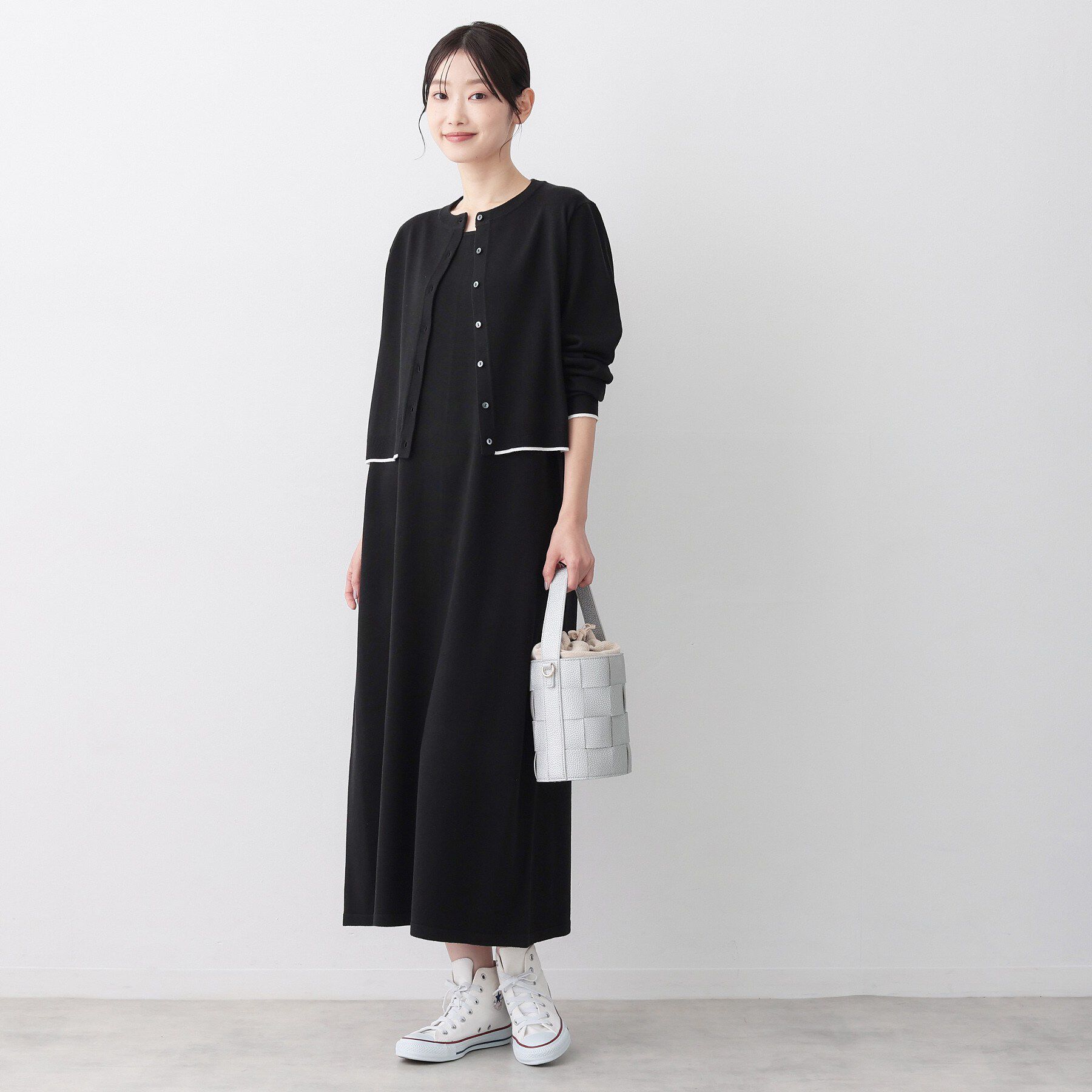 Dessin「【2点セット・洗える】ニットカーディガン&times;ノースリーブワンピース」|ワンピース|