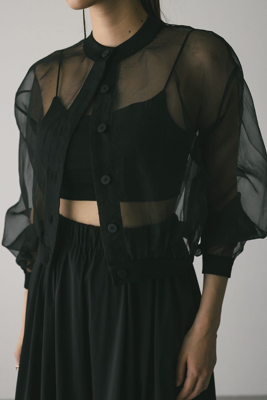 STYLEMIXER「シアーコンビネーションカーディガン」|カーディガン|BLK