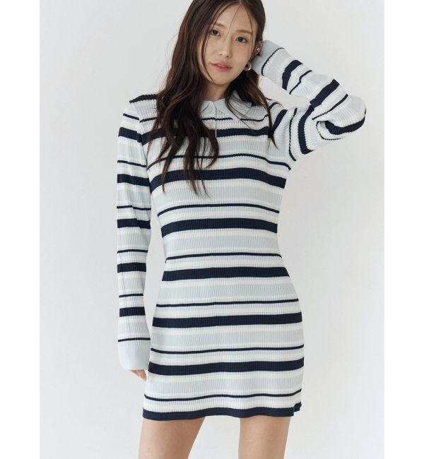 CALNAMUR「マルチボーダーポロニットワンピース」|ワンピース|