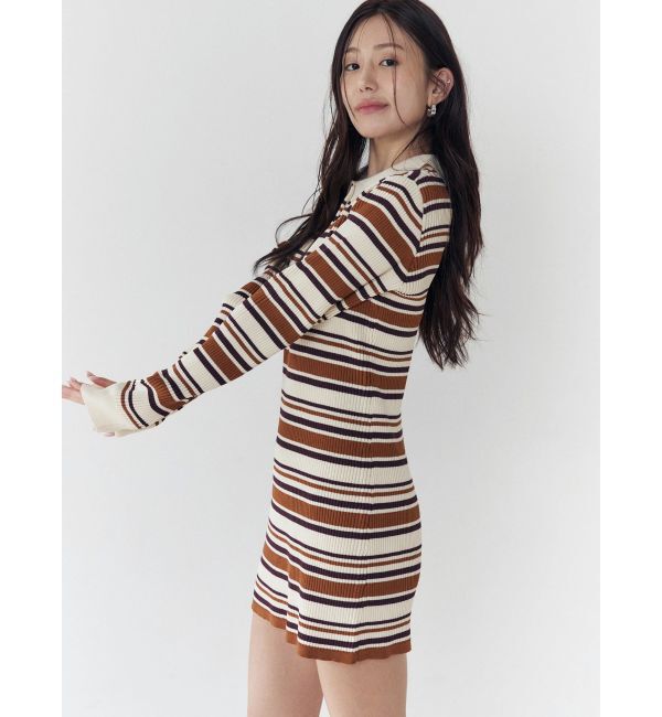 CALNAMUR「マルチボーダーポロニットワンピース」|ワンピース|