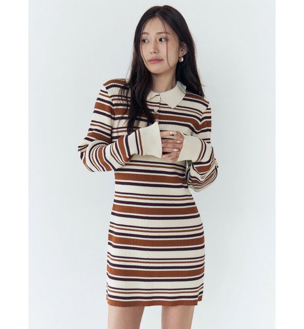 CALNAMUR「マルチボーダーポロニットワンピース」|ワンピース|