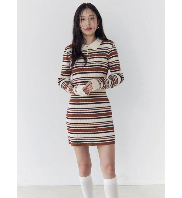CALNAMUR「マルチボーダーポロニットワンピース」|ワンピース|
