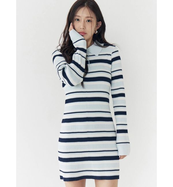 CALNAMUR「マルチボーダーポロニットワンピース」|ワンピース|