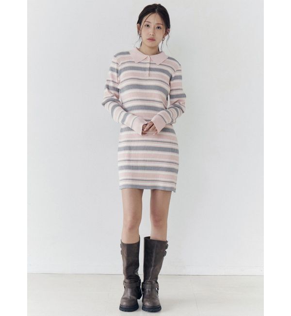 CALNAMUR「マルチボーダーポロニットワンピース」|ワンピース|