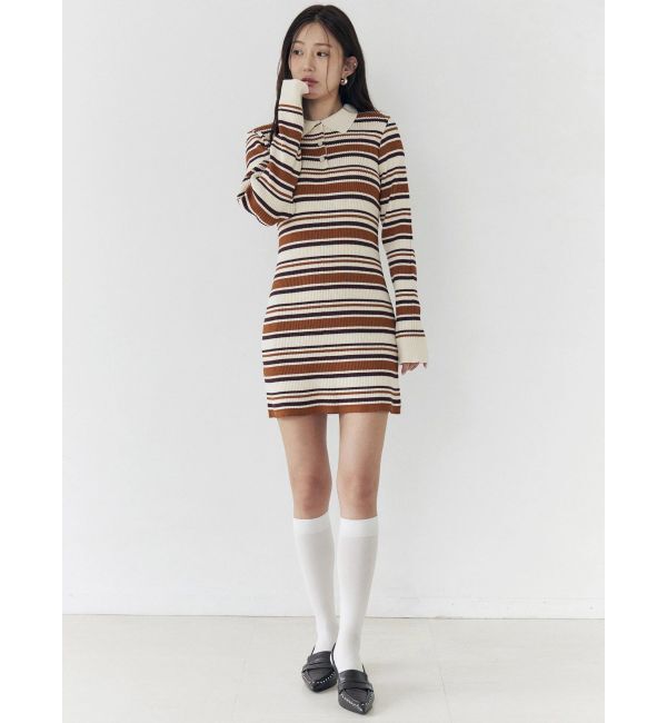 CALNAMUR「マルチボーダーポロニットワンピース」|ワンピース|