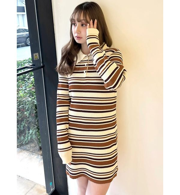 CALNAMUR「マルチボーダーポロニットワンピース」|ワンピース|