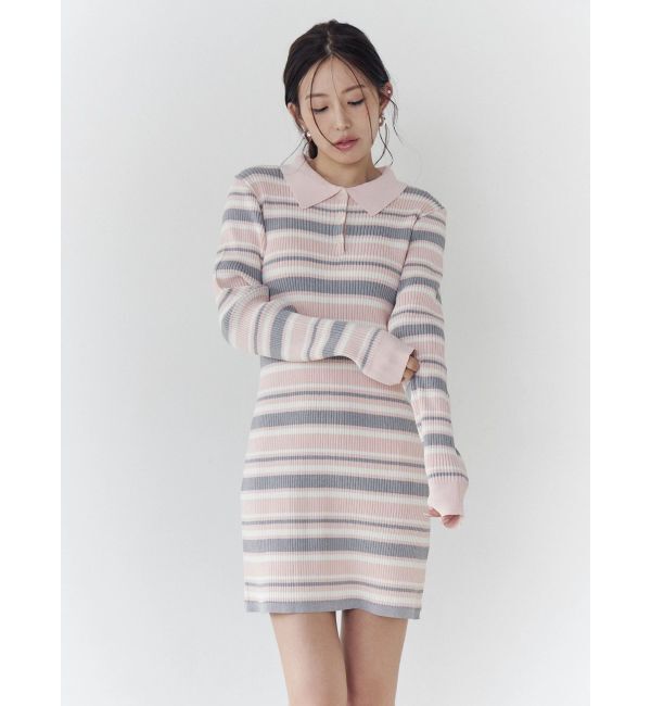 CALNAMUR「マルチボーダーポロニットワンピース」|ワンピース|