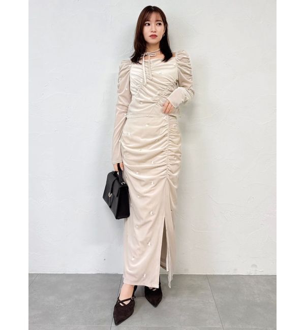 dazzlin「【セットアップ対応】フラワーシシュウベロアスカート」|スカート|