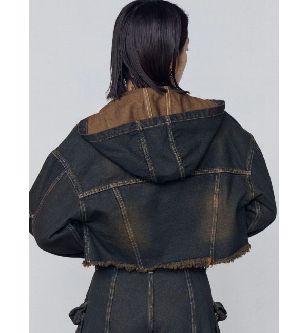 EMODA「カットスリーブフードデニムブルゾン」|ブルゾン・スタジャン|