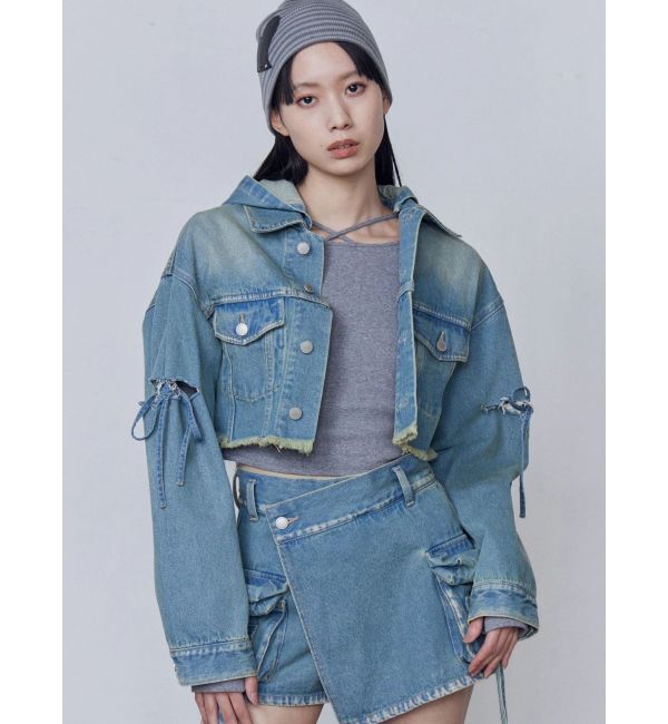 EMODA「カットスリーブフードデニムブルゾン」|ブルゾン・スタジャン|