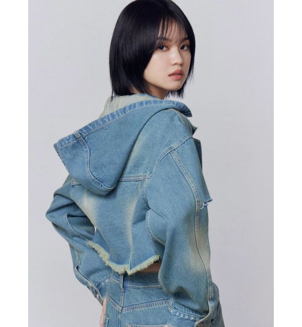 EMODA「カットスリーブフードデニムブルゾン」|ブルゾン・スタジャン|