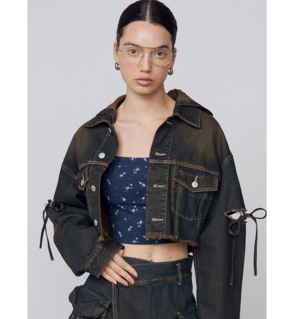 EMODA「カットスリーブフードデニムブルゾン」|ブルゾン・スタジャン|
