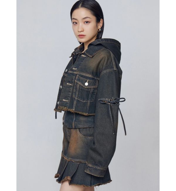 EMODA「カットスリーブフードデニムブルゾン」|ブルゾン・スタジャン|