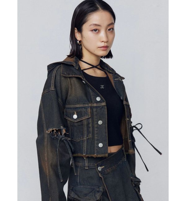 EMODA「カットスリーブフードデニムブルゾン」|ブルゾン・スタジャン|