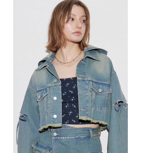 EMODA「カットスリーブフードデニムブルゾン」|ブルゾン・スタジャン|