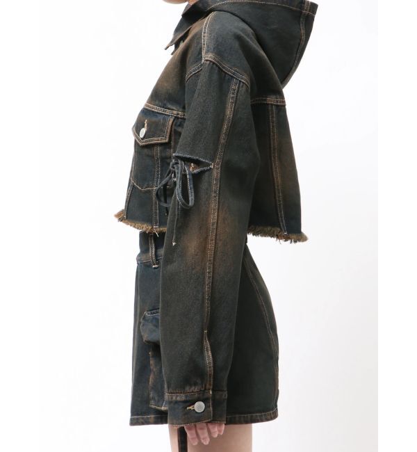 EMODA「カットスリーブフードデニムブルゾン」|ブルゾン・スタジャン|