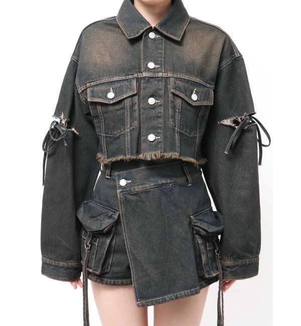 EMODA「カットスリーブフードデニムブルゾン」|ブルゾン・スタジャン|