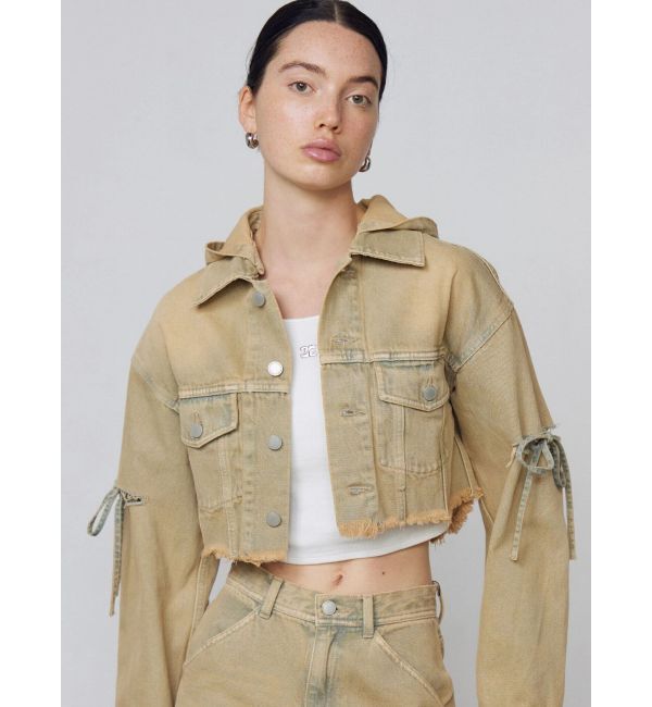 EMODA「カットスリーブフードデニムブルゾン」|ブルゾン・スタジャン|