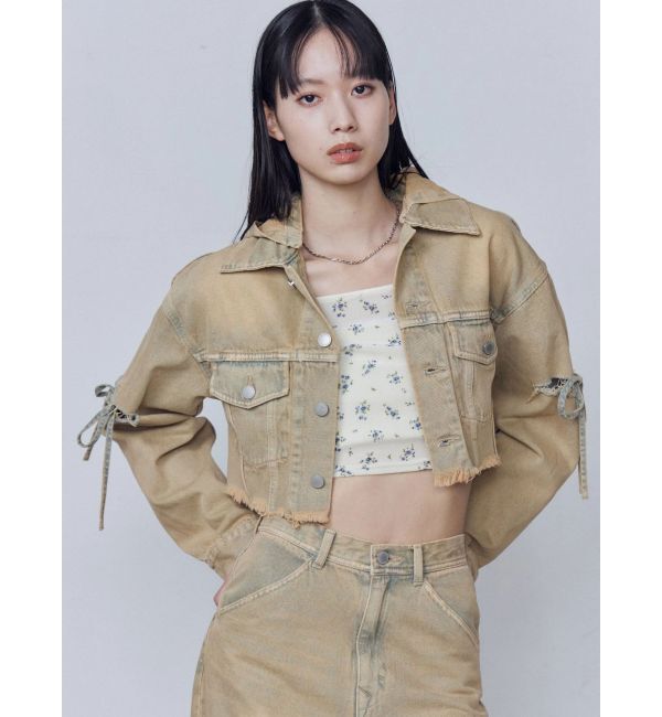 EMODA「カットスリーブフードデニムブルゾン」|ブルゾン・スタジャン|ベージュ