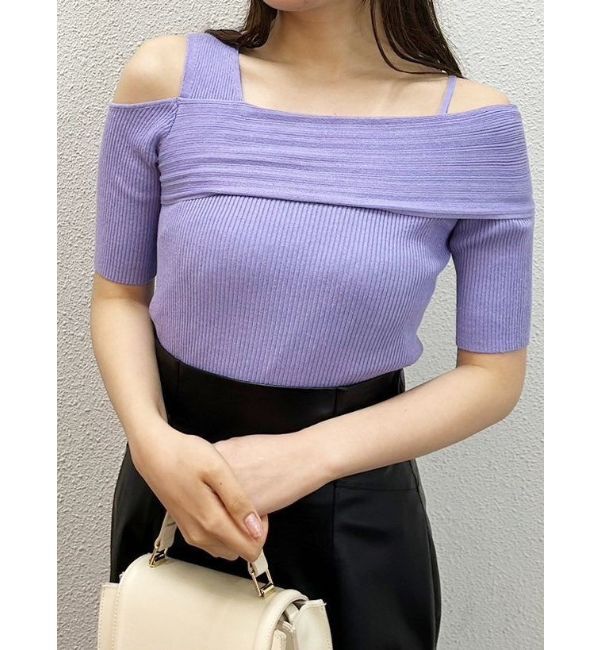 MERCURYDUO「アシンメトリーワンショルニット」|ニット・セーター|パープル