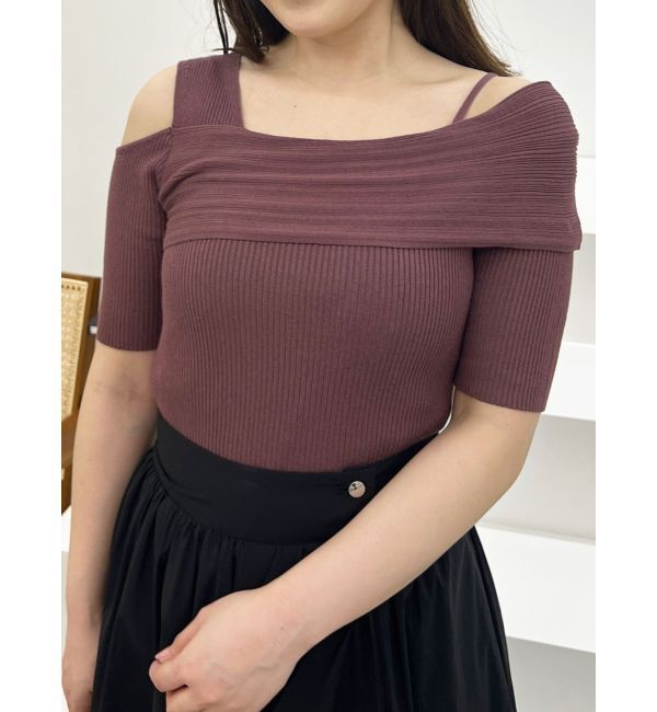 MERCURYDUO「アシンメトリーワンショルニット」|ニット・セーター|ブラウン