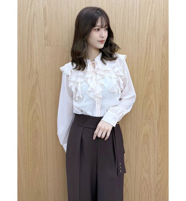 MERCURYDUO「シフォンロングスリーブラッフルブラウス」|シャツ・ブラウス|